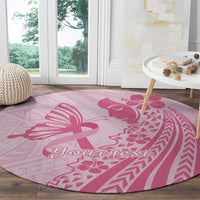 Pacific Girl and Butterfly Cancer Ribbon Personalised Round Carpet LT9 - Polynesian Pride