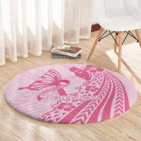 Pacific Girl and Butterfly Cancer Ribbon Personalised Round Carpet LT9 - Polynesian Pride