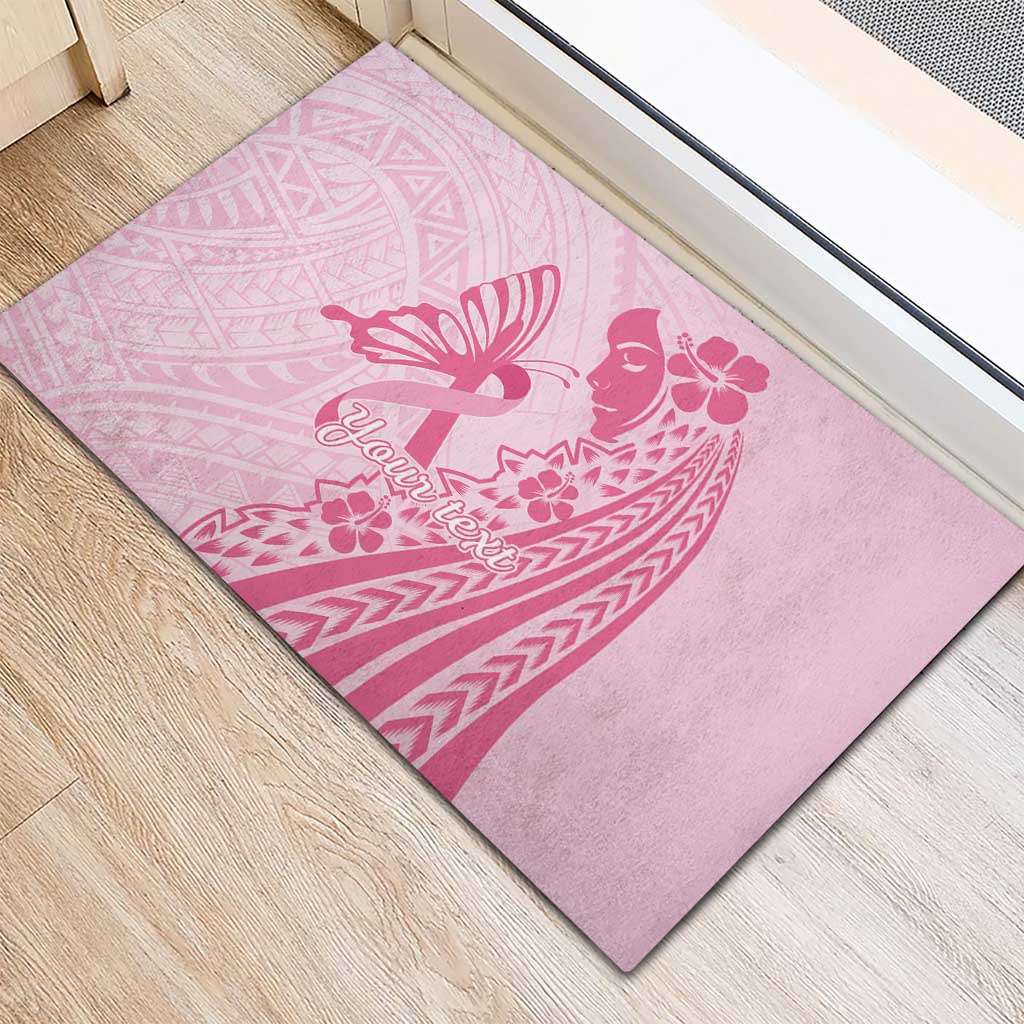 Pacific Girl and Butterfly Cancer Ribbon Personalised Rubber Doormat LT9 - Polynesian Pride