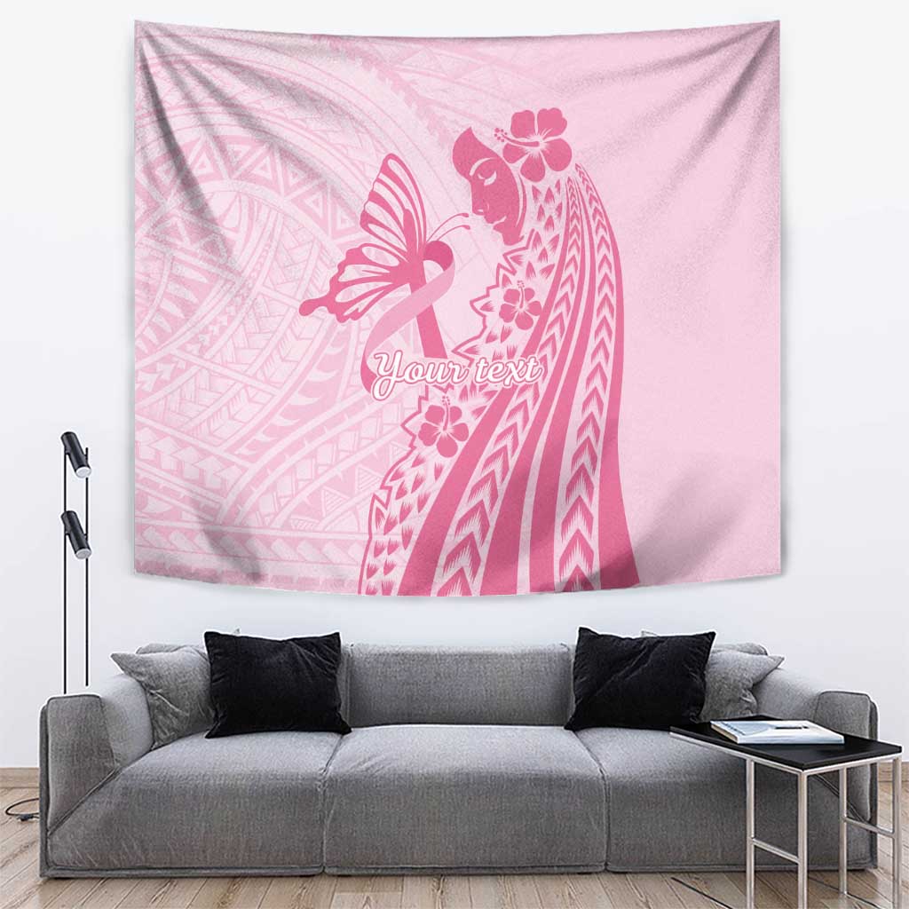 Pacific Girl and Butterfly Cancer Ribbon Personalised Tapestry LT9 Pink - Polynesian Pride