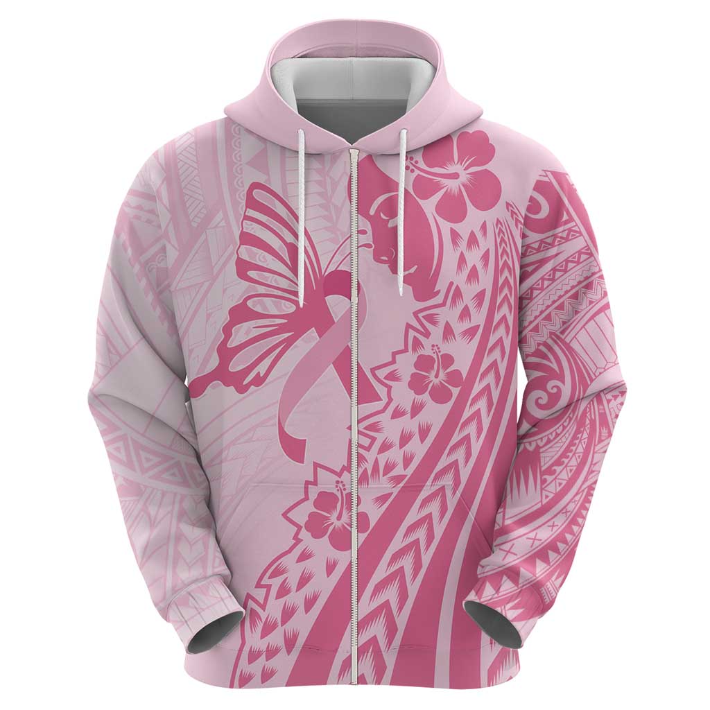 Pacific Girl and Butterfly Cancer Ribbon Personalised Zip Hoodie LT9 - Polynesian Pride