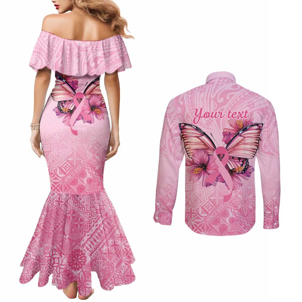 Faith Hope Love Butterfly Ribbon Personalised Couples Matching Mermaid Dress and Long Sleeve Button Shirt
