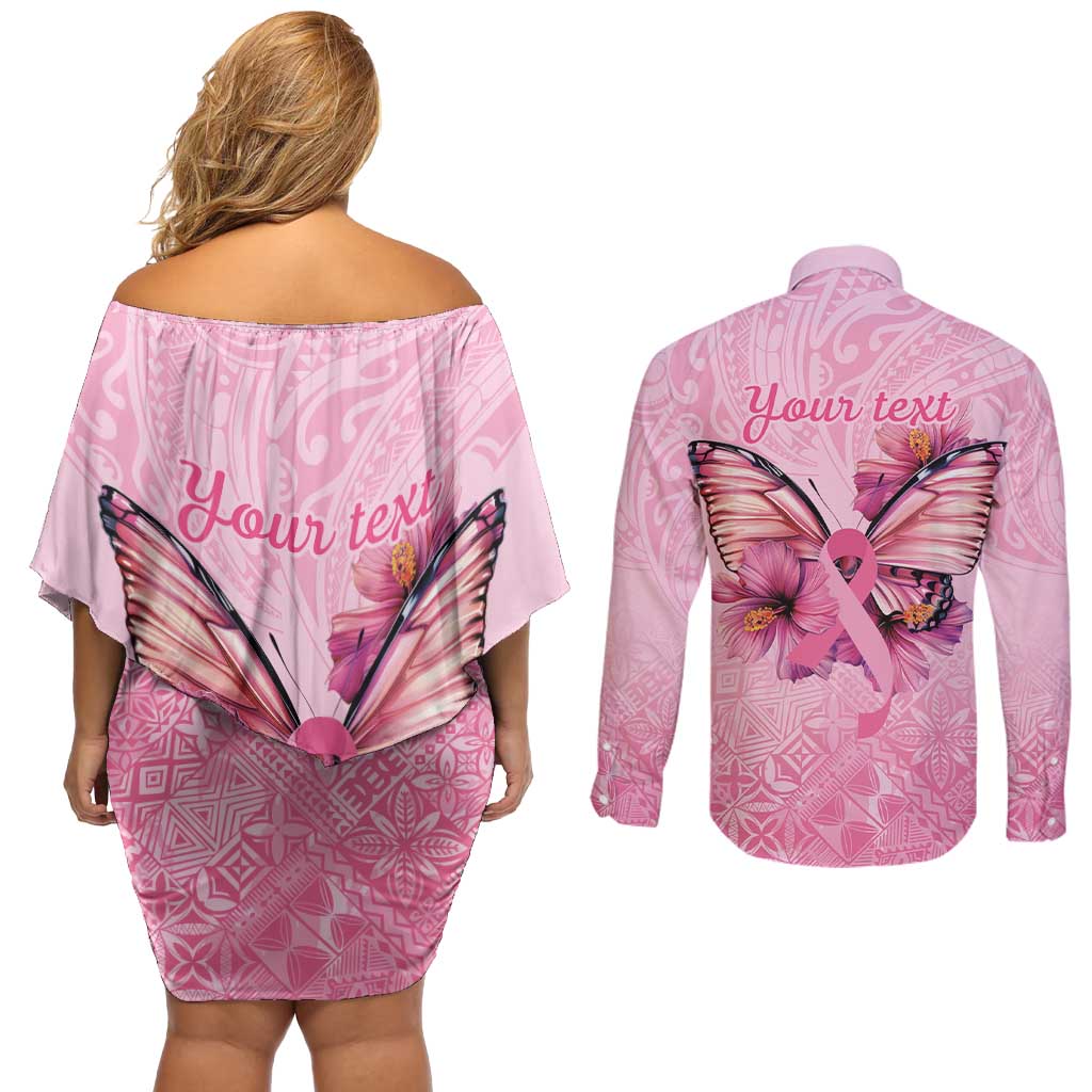 Faith Hope Love Butterfly Ribbon Personalised Couples Matching Off Shoulder Short Dress and Long Sleeve Button Shirt