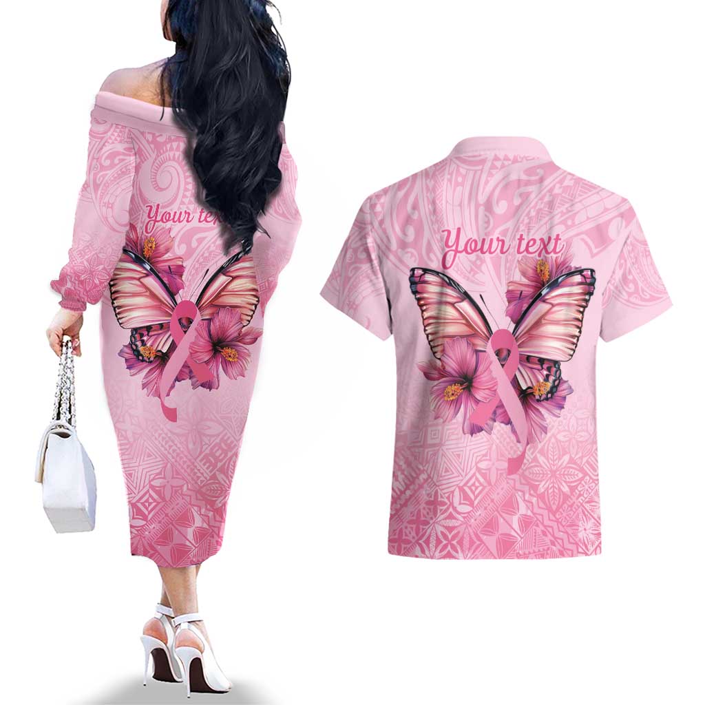 Faith Hope Love Butterfly Ribbon Personalised Couples Matching Off The Shoulder Long Sleeve Dress and Hawaiian Shirt