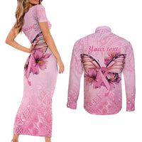 Faith Hope Love Butterfly Ribbon Personalised Couples Matching Short Sleeve Bodycon Dress and Long Sleeve Button Shirt