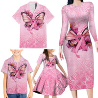 Faith Hope Love Butterfly Ribbon Personalised Family Matching Long Sleeve Bodycon Dress and Hawaiian Shirt