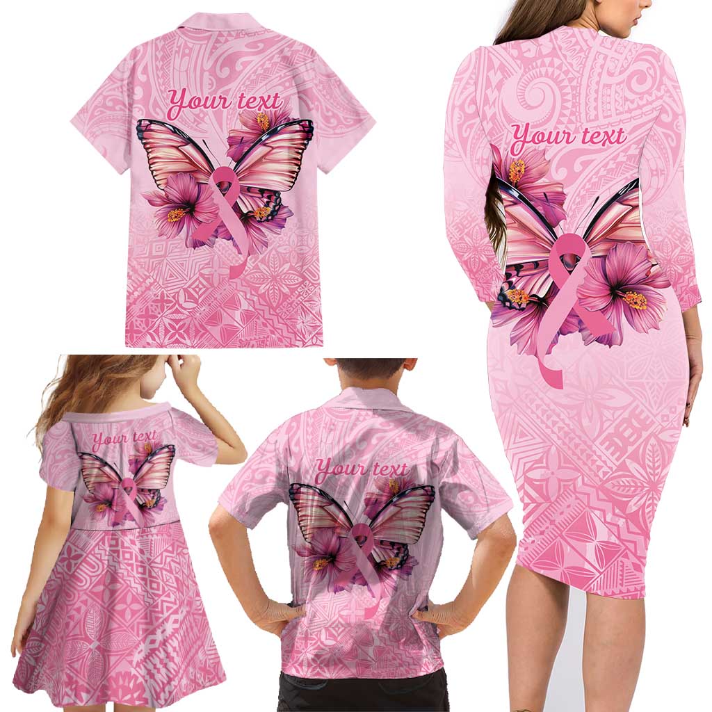 Faith Hope Love Butterfly Ribbon Personalised Family Matching Long Sleeve Bodycon Dress and Hawaiian Shirt
