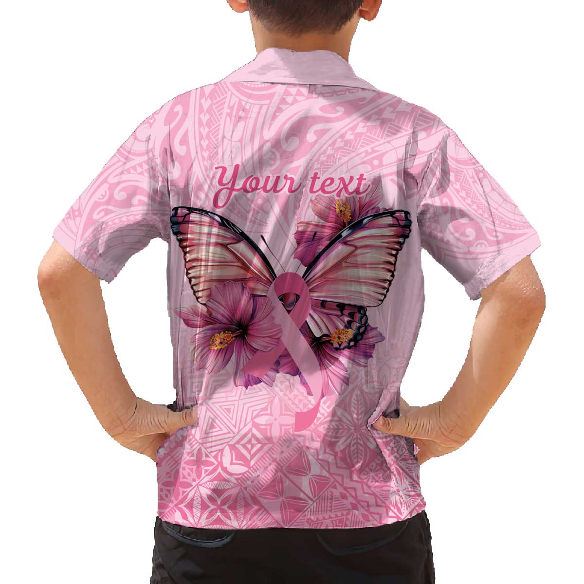Faith Hope Love Butterfly Ribbon Personalised Family Matching Off The Shoulder Long Sleeve Dress and Hawaiian Shirt LT9 - Polynesian Pride