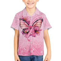 Faith Hope Love Butterfly Ribbon Personalised Family Matching Off The Shoulder Long Sleeve Dress and Hawaiian Shirt LT9 Son's Shirt Pink - Polynesian Pride