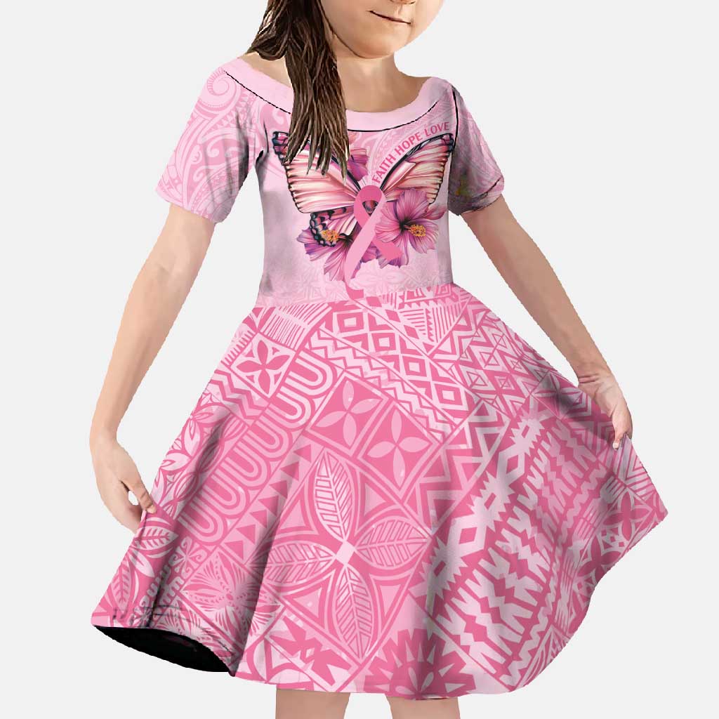 Faith Hope Love Butterfly Ribbon Personalised Family Matching Tank Maxi Dress and Hawaiian Shirt LT9 Daughter's Dress Pink - Polynesian Pride