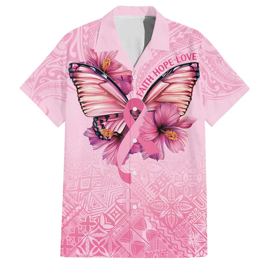 Faith Hope Love Butterfly Ribbon Personalised Family Matching Tank Maxi Dress and Hawaiian Shirt LT9 Dad's Shirt - Short Sleeve Pink - Polynesian Pride
