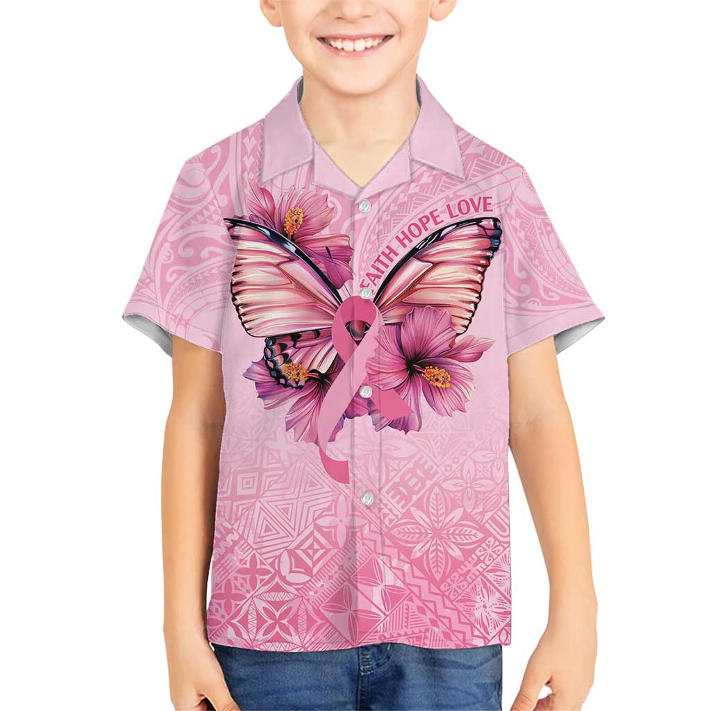 Faith Hope Love Butterfly Ribbon Personalised Family Matching Tank Maxi Dress and Hawaiian Shirt LT9 Son's Shirt Pink - Polynesian Pride