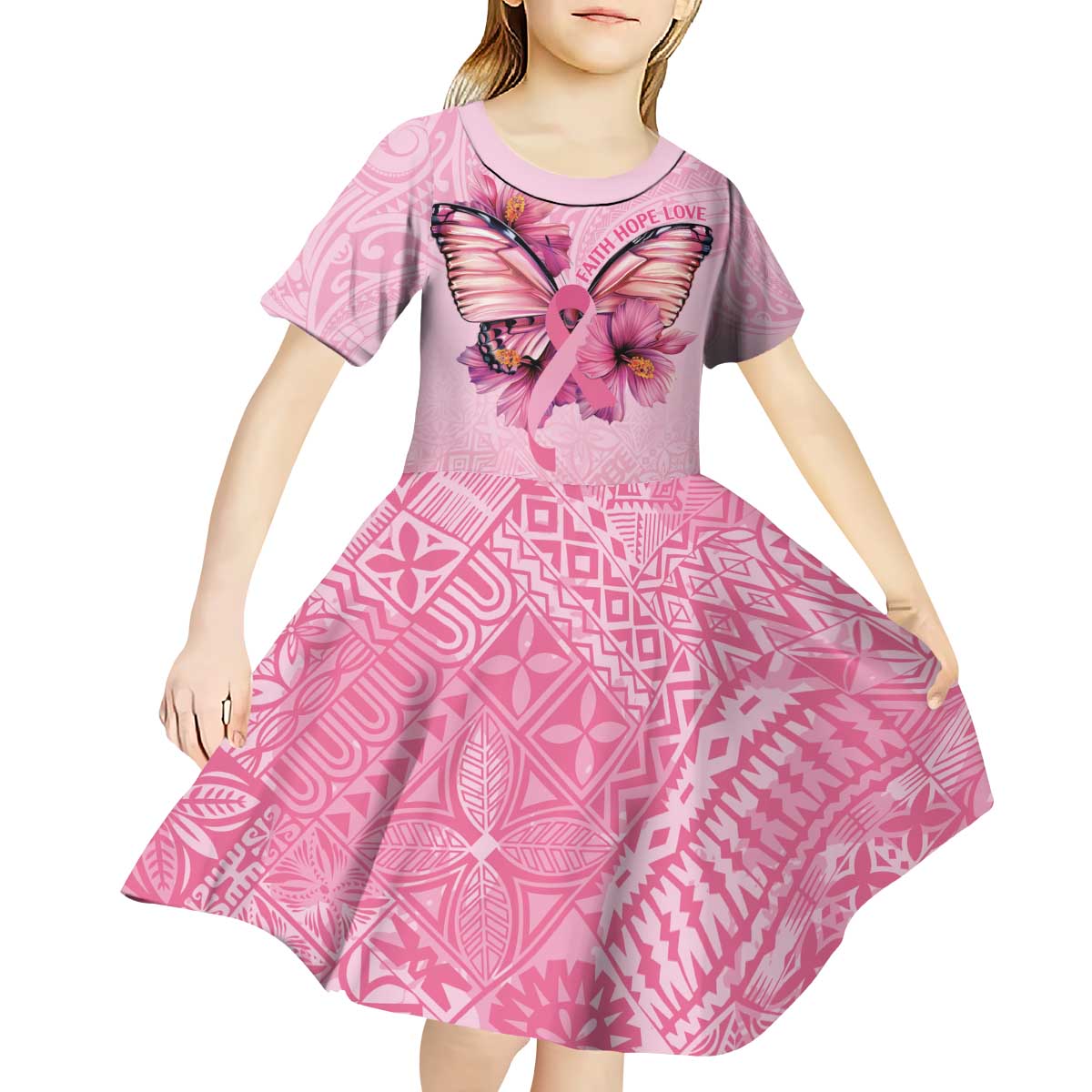 Faith Hope Love Butterfly Ribbon Personalised Kid Short Sleeve Dress