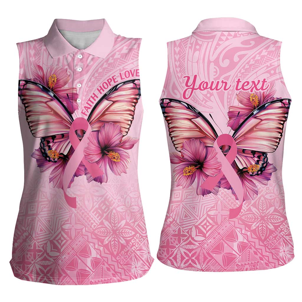 Faith Hope Love Butterfly Ribbon Personalised Women Sleeveless Polo Shirt