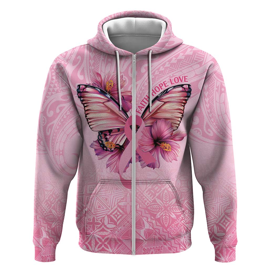 Faith Hope Love Butterfly Ribbon Personalised Zip Hoodie LT9 Zip Hoodie Pink - Polynesian Pride