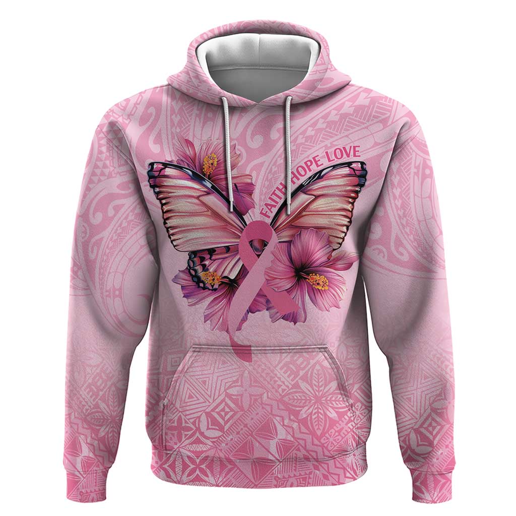 Faith Hope Love Butterfly Ribbon Personalised Zip Hoodie LT9 Pullover Hoodie Pink - Polynesian Pride