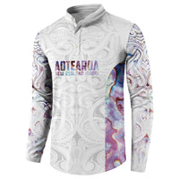 Custom New Zealand Aotearoa Button Sweatshirt Pink Maori Paua Shell Indigenous - Polynesian Pride