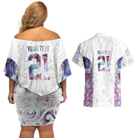 Custom New Zealand Aotearoa Couples Matching Off Shoulder Short Dress and Hawaiian Shirt Pink Maori Paua Shell Indigenous - Polynesian Pride