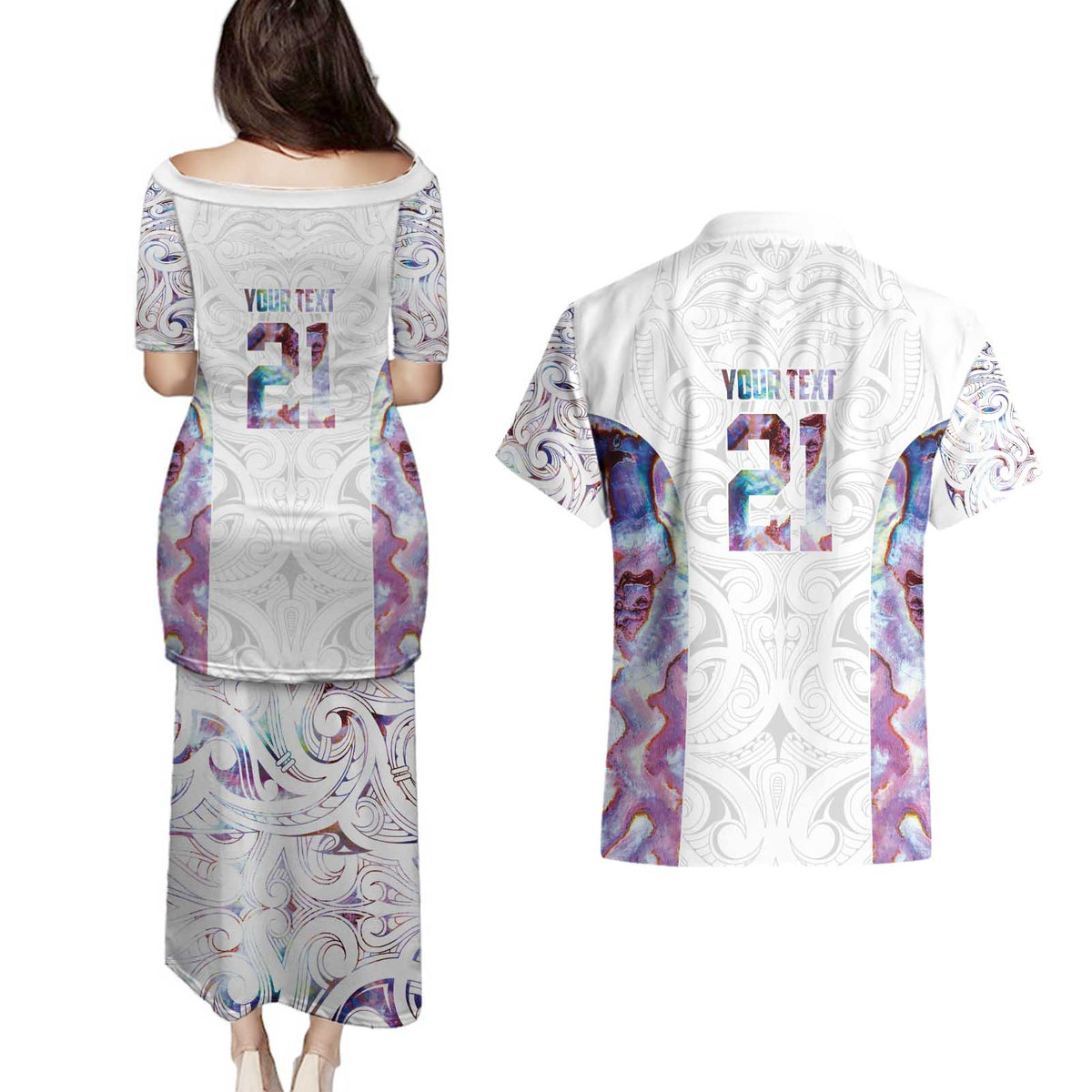 Custom New Zealand Aotearoa Couples Matching Puletasi and Hawaiian Shirt Pink Maori Paua Shell Indigenous - Polynesian Pride