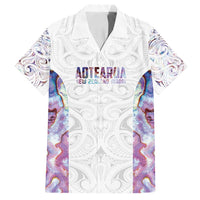 Custom New Zealand Aotearoa Family Matching Off Shoulder Short Dress and Hawaiian Shirt Pink Maori Paua Shell Indigenous - Polynesian Pride