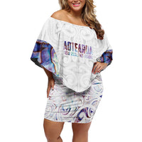 Custom New Zealand Aotearoa Family Matching Off Shoulder Short Dress and Hawaiian Shirt Pink Maori Paua Shell Indigenous - Polynesian Pride