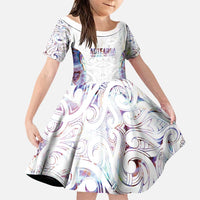 Custom New Zealand Aotearoa Family Matching Puletasi and Hawaiian Shirt Pink Maori Paua Shell Indigenous LT9 Daughter's Dress Pink - Polynesian Pride