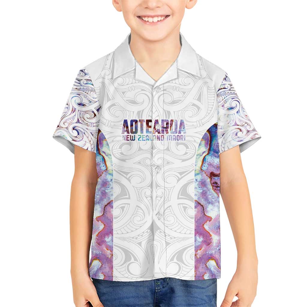 Custom New Zealand Aotearoa Family Matching Puletasi and Hawaiian Shirt Pink Maori Paua Shell Indigenous LT9 Son's Shirt Pink - Polynesian Pride