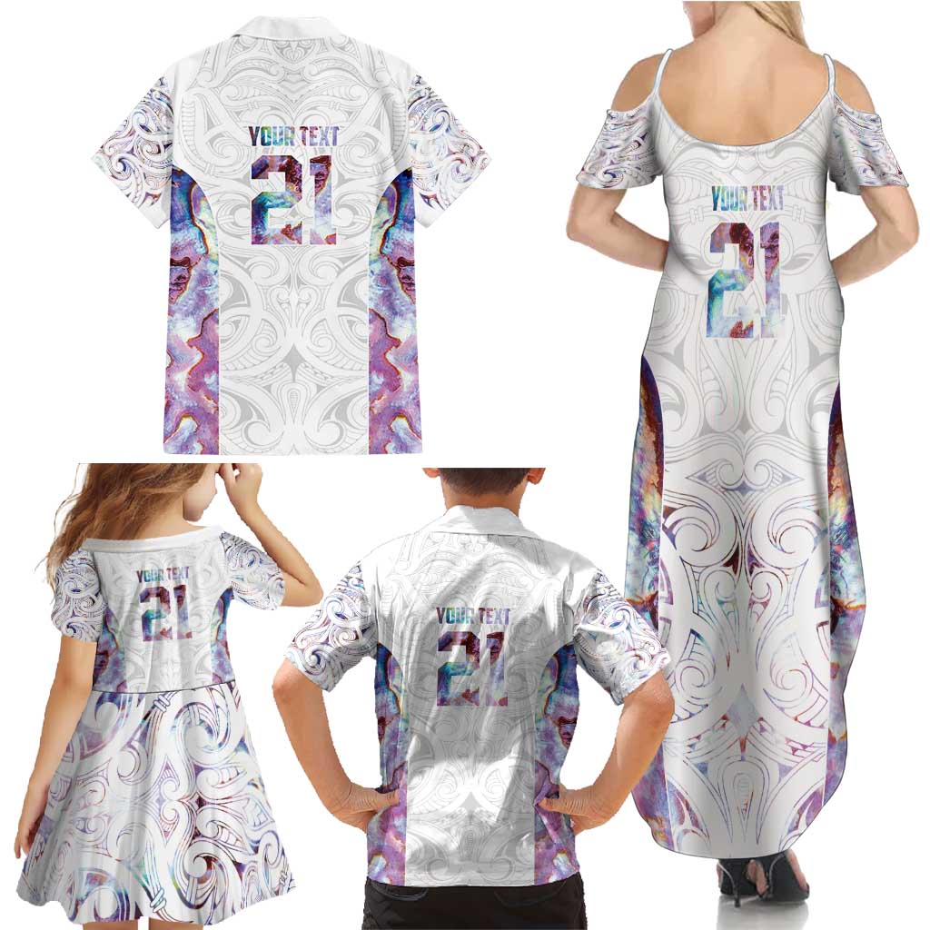 Custom New Zealand Aotearoa Family Matching Summer Maxi Dress and Hawaiian Shirt Pink Maori Paua Shell Indigenous - Polynesian Pride