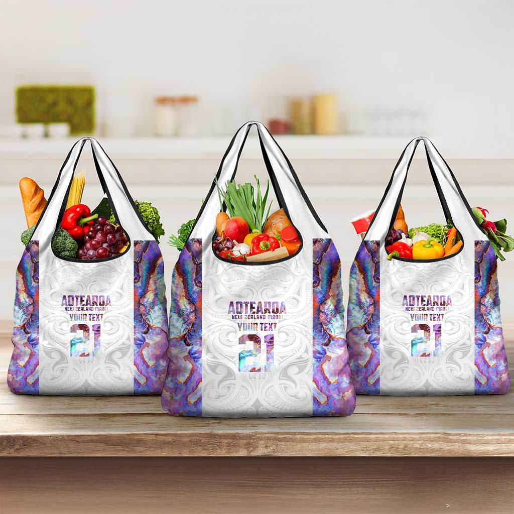 Custom New Zealand Aotearoa Grocery Bag Pink Maori Paua Shell Indigenous - Polynesian Pride