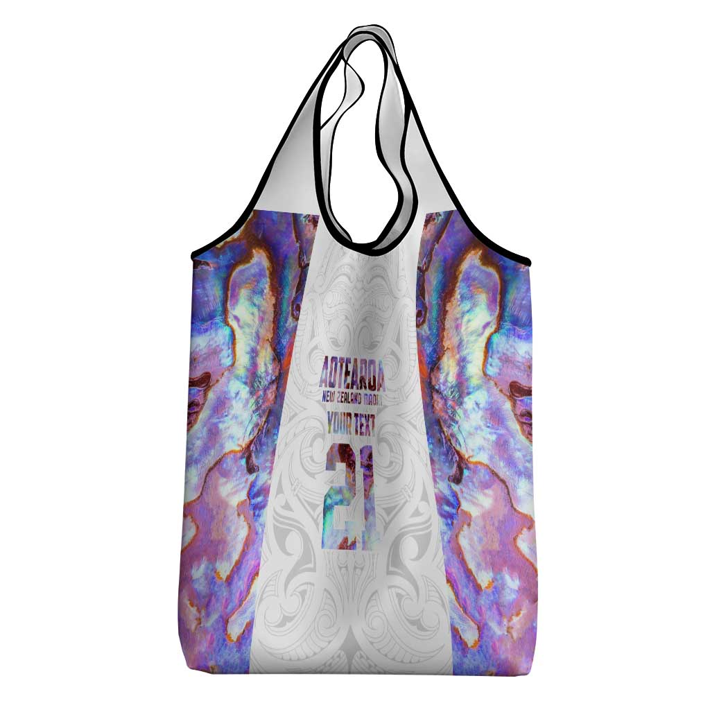 Custom New Zealand Aotearoa Grocery Bag Pink Maori Paua Shell Indigenous - Polynesian Pride