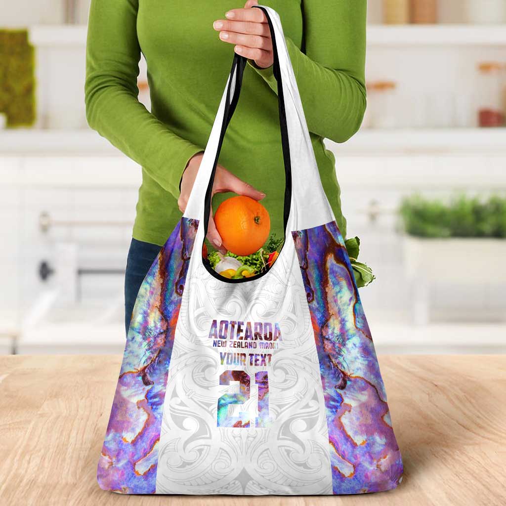 Custom New Zealand Aotearoa Grocery Bag Pink Maori Paua Shell Indigenous - Polynesian Pride