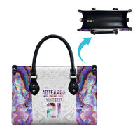 Custom New Zealand Aotearoa Leather Bag Pink Maori Paua Shell Indigenous - Polynesian Pride