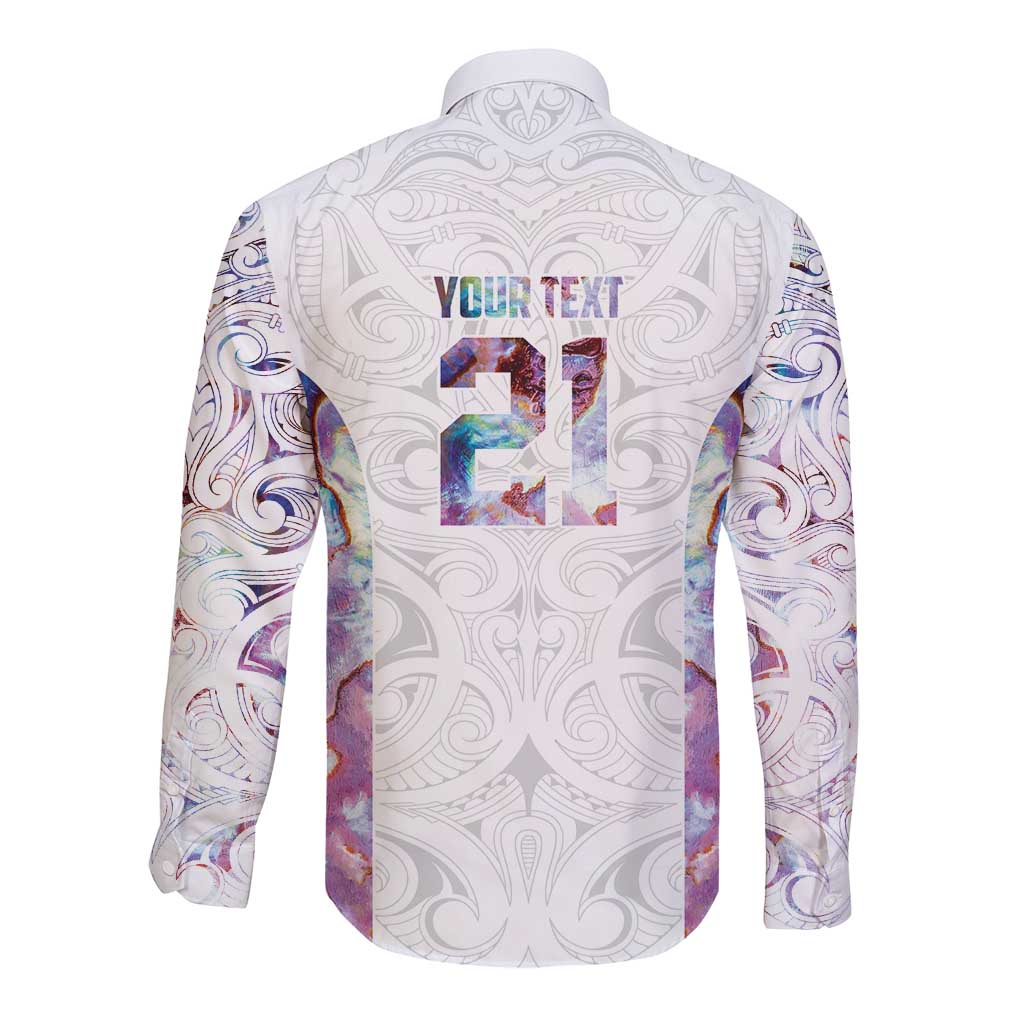 Custom New Zealand Aotearoa Long Sleeve Button Shirt Pink Maori Paua Shell Indigenous - Polynesian Pride