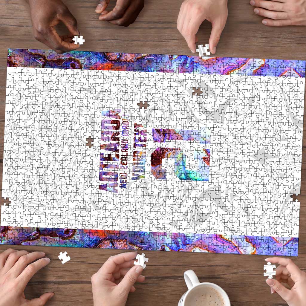 Custom New Zealand Aotearoa Puzzle Pink Maori Paua Shell Indigenous - Polynesian Pride