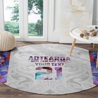 Custom New Zealand Aotearoa Round Carpet Pink Maori Paua Shell Indigenous - Polynesian Pride