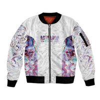 Custom New Zealand Aotearoa Sleeve Zip Bomber Jacket Pink Maori Paua Shell Indigenous - Polynesian Pride