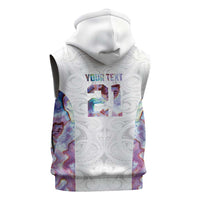 Custom New Zealand Aotearoa Sleeveless Zip Hoodie Pink Maori Paua Shell Indigenous - Polynesian Pride