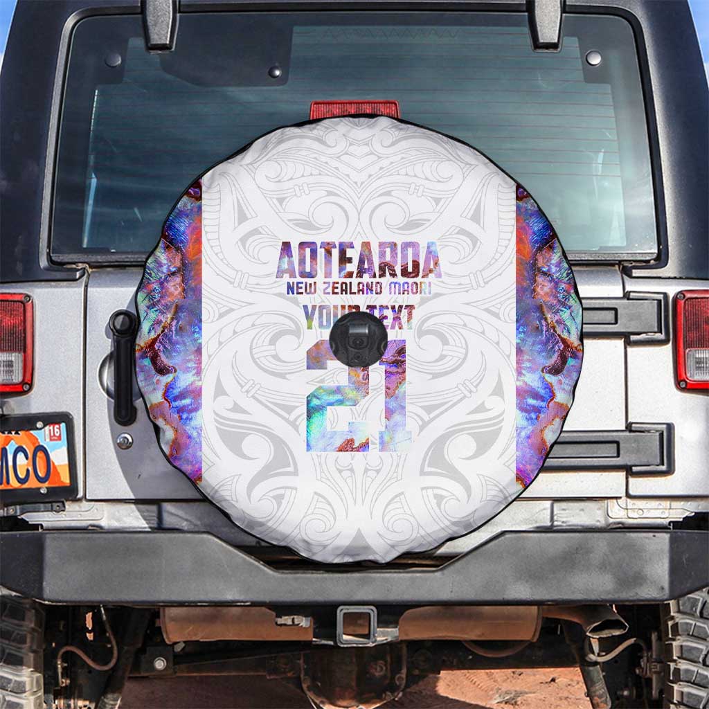 Custom New Zealand Aotearoa Spare Tire Cover Pink Maori Paua Shell Indigenous - Polynesian Pride