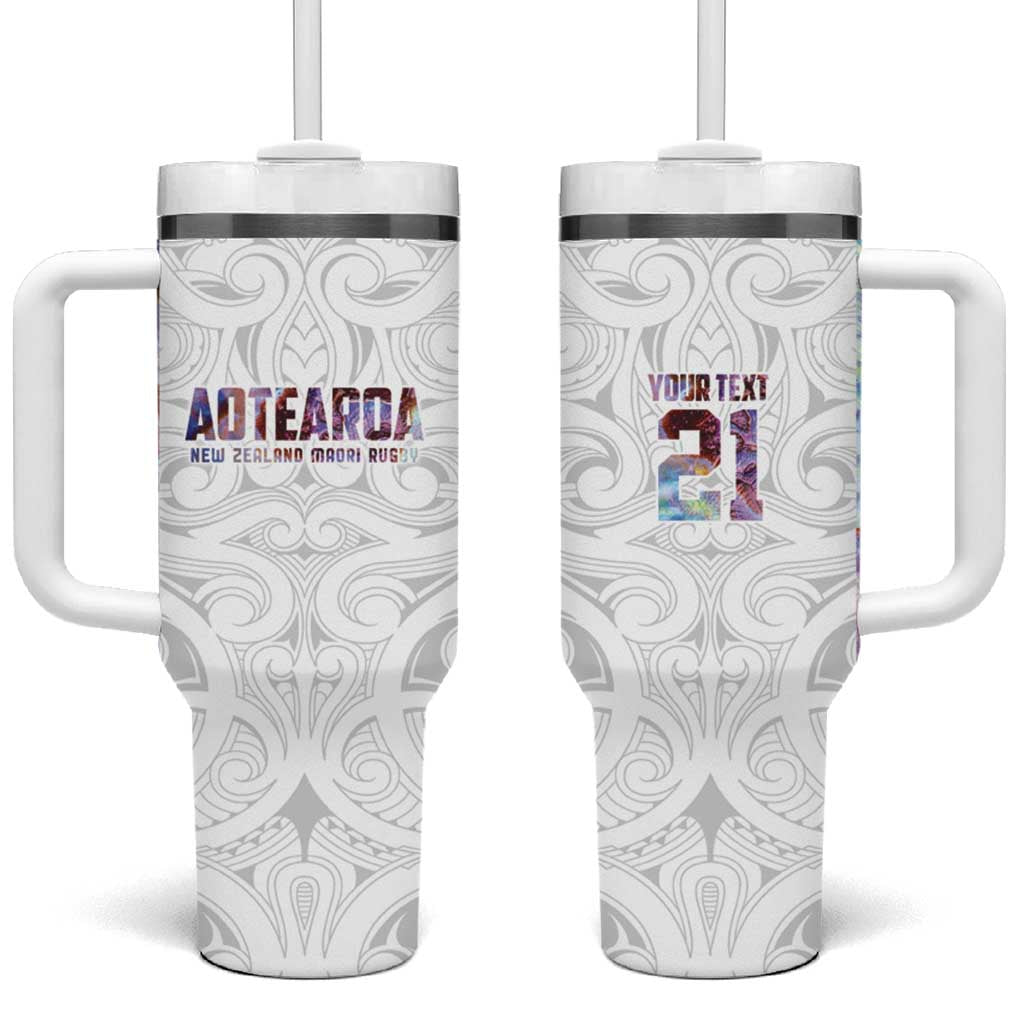 Custom New Zealand Aotearoa Tumbler With Handle Pink Maori Paua Shell Indigenous - Polynesian Pride