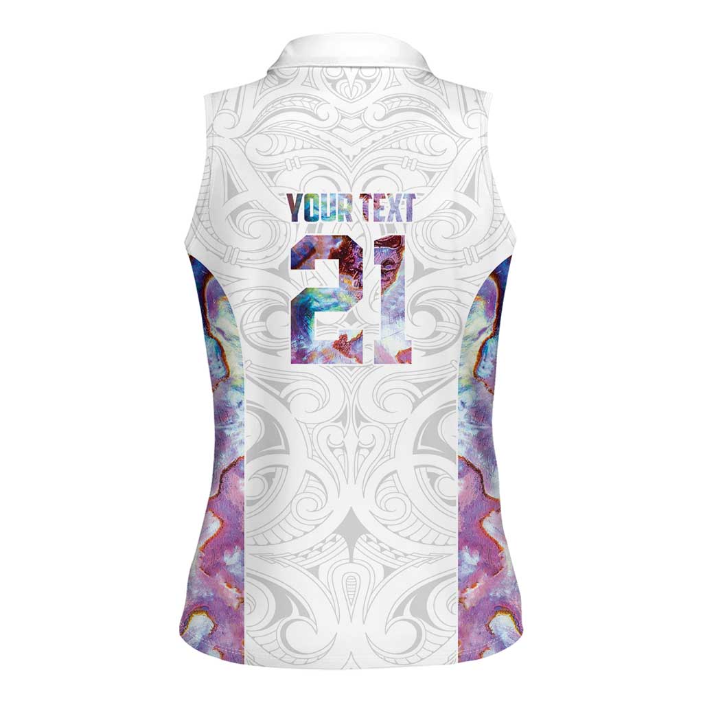 Custom New Zealand Aotearoa Women Sleeveless Polo Shirt Pink Maori Paua Shell Indigenous - Polynesian Pride