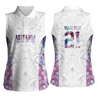 Custom New Zealand Aotearoa Women Sleeveless Polo Shirt Pink Maori Paua Shell Indigenous - Polynesian Pride