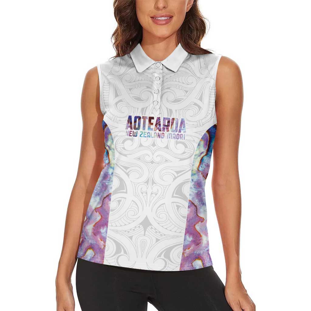 Custom New Zealand Aotearoa Women Sleeveless Polo Shirt Pink Maori Paua Shell Indigenous - Polynesian Pride