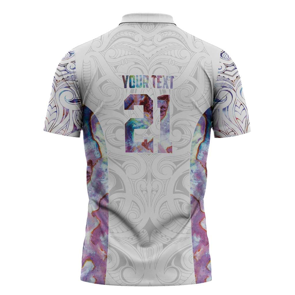Custom New Zealand Aotearoa Zipper Polo Shirt Pink Maori Paua Shell Indigenous - Polynesian Pride