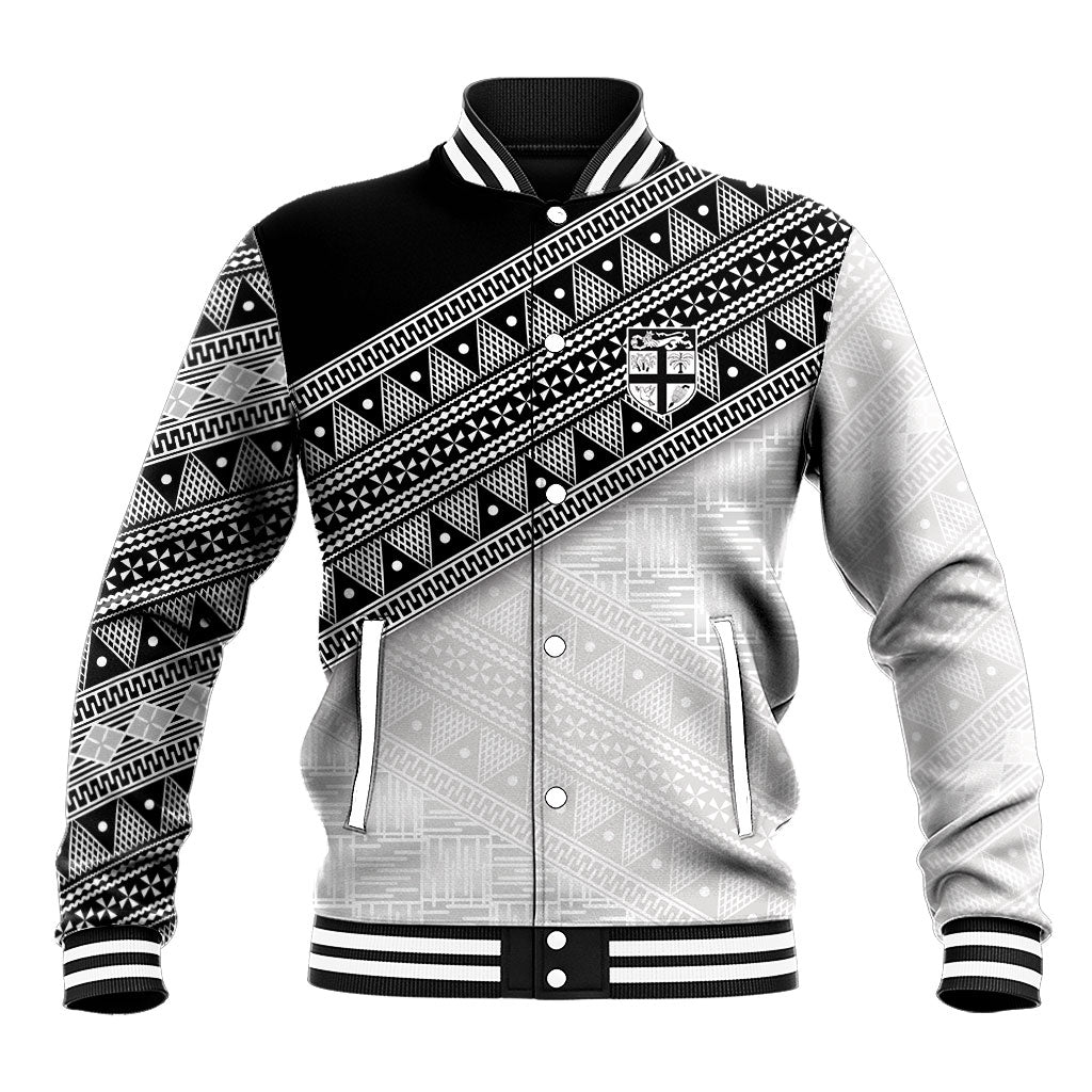 2026 Autumn Rugby Nations Fiji Custom Baseball Jacket Fijian Tapa Tribal Lauhala Inspired LT9 Unisex Black - Polynesian Pride