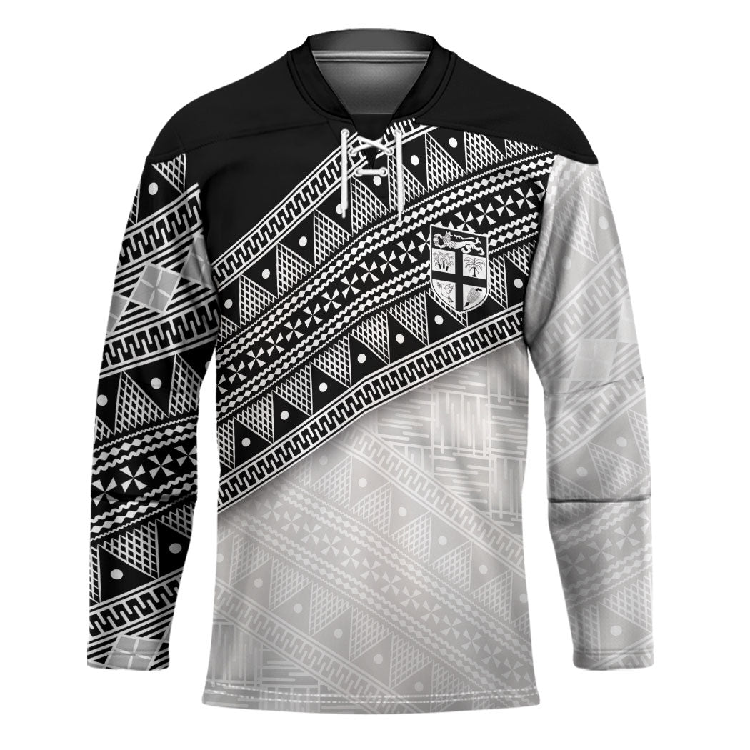 2026 Autumn Rugby Nations Fiji Custom Hockey Jersey Fijian Tapa Tribal Lauhala Inspired LT9 Unisex Black - Polynesian Pride
