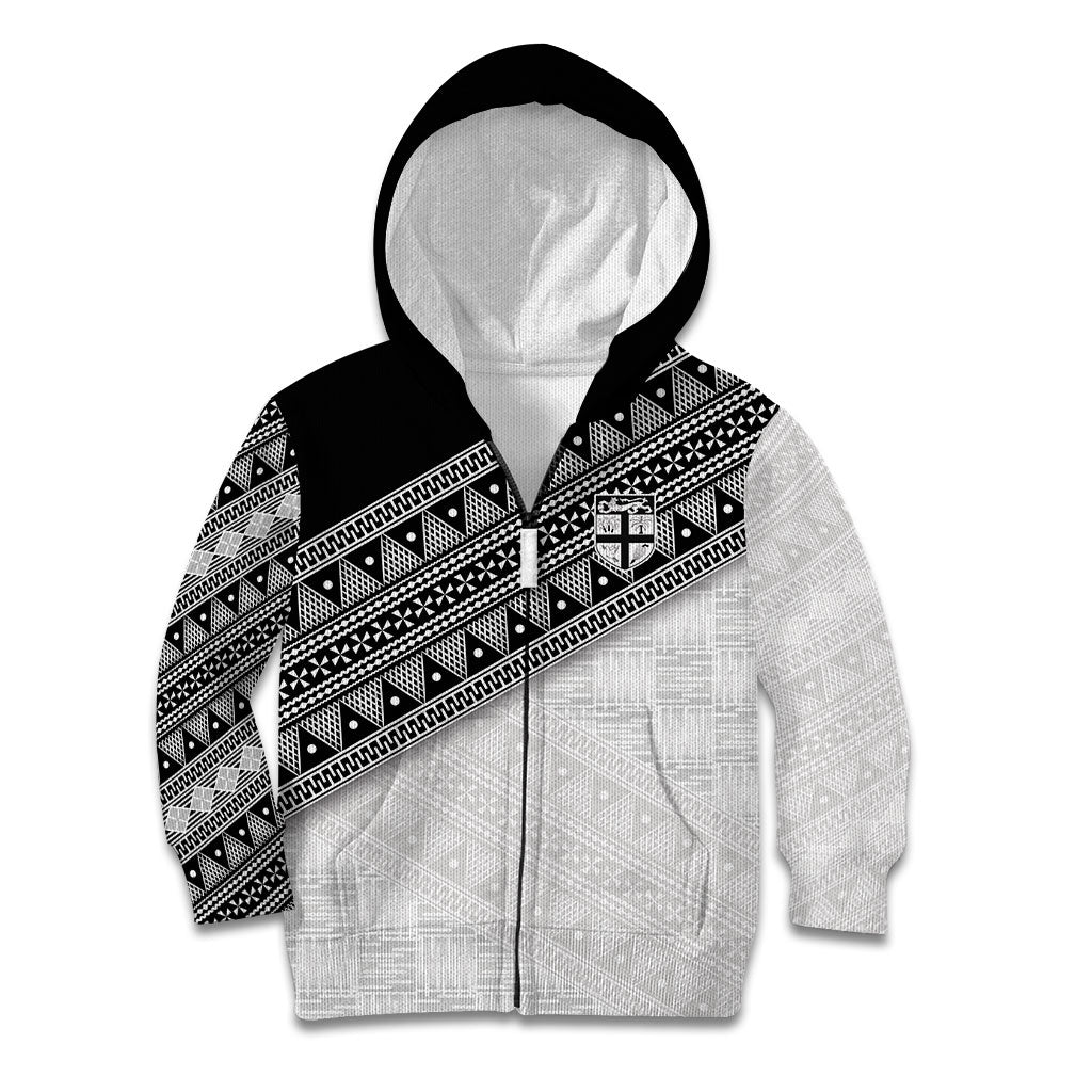 2026 Autumn Rugby Nations Fiji Custom Kid Hoodie Fijian Tapa Tribal Lauhala Inspired LT9 Zip Hoodie Black - Polynesian Pride