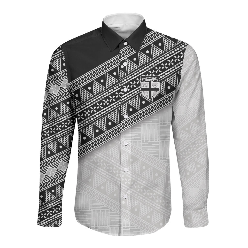 2026 Autumn Rugby Nations Fiji Custom Long Sleeve Button Shirt Fijian Tapa Tribal Lauhala Inspired LT9 Unisex Black - Polynesian Pride