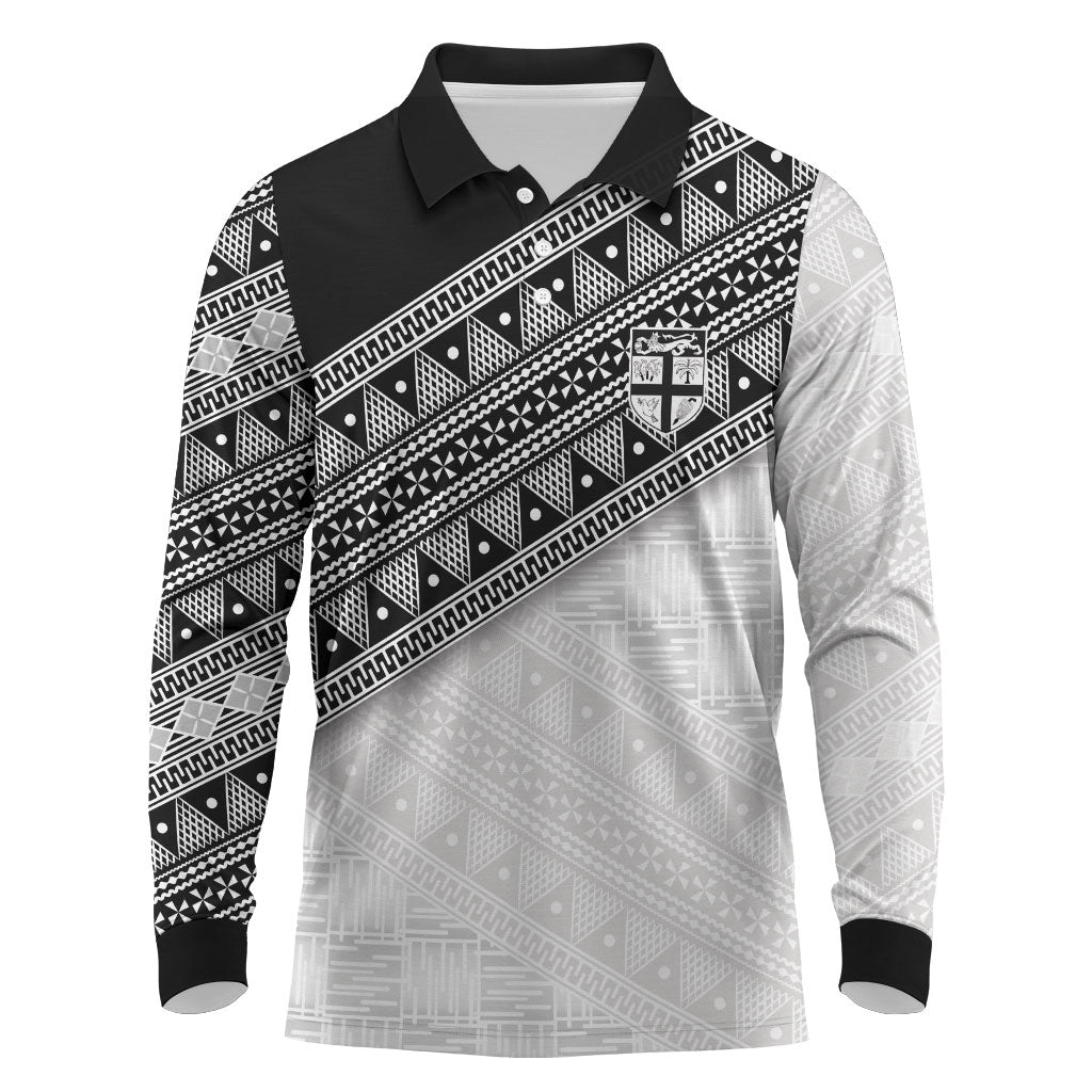 2026 Autumn Rugby Nations Fiji Custom Long Sleeve Polo Shirt Fijian Tapa Tribal Lauhala Inspired LT9 Black - Polynesian Pride