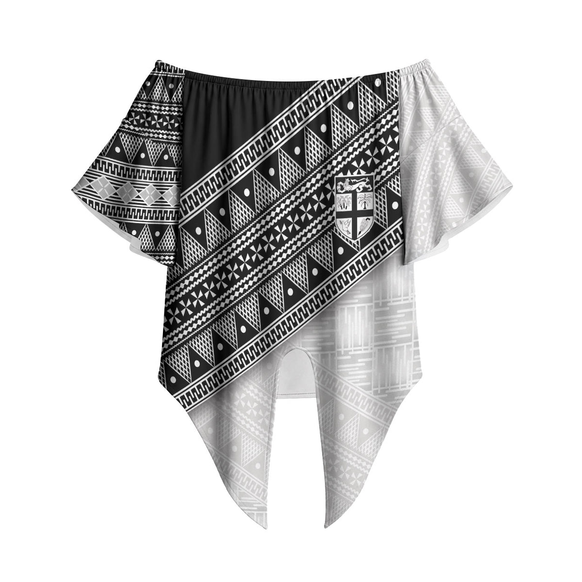 2026 Autumn Rugby Nations Fiji Custom Off Shoulder Wrap Waist Top Fijian Tapa Tribal Lauhala Inspired LT9 - Polynesian Pride