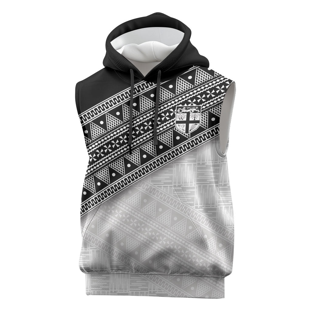 2026 Autumn Rugby Nations Fiji Custom Sleeveless Hoodie Fijian Tapa Tribal Lauhala Inspired LT9 Black - Polynesian Pride